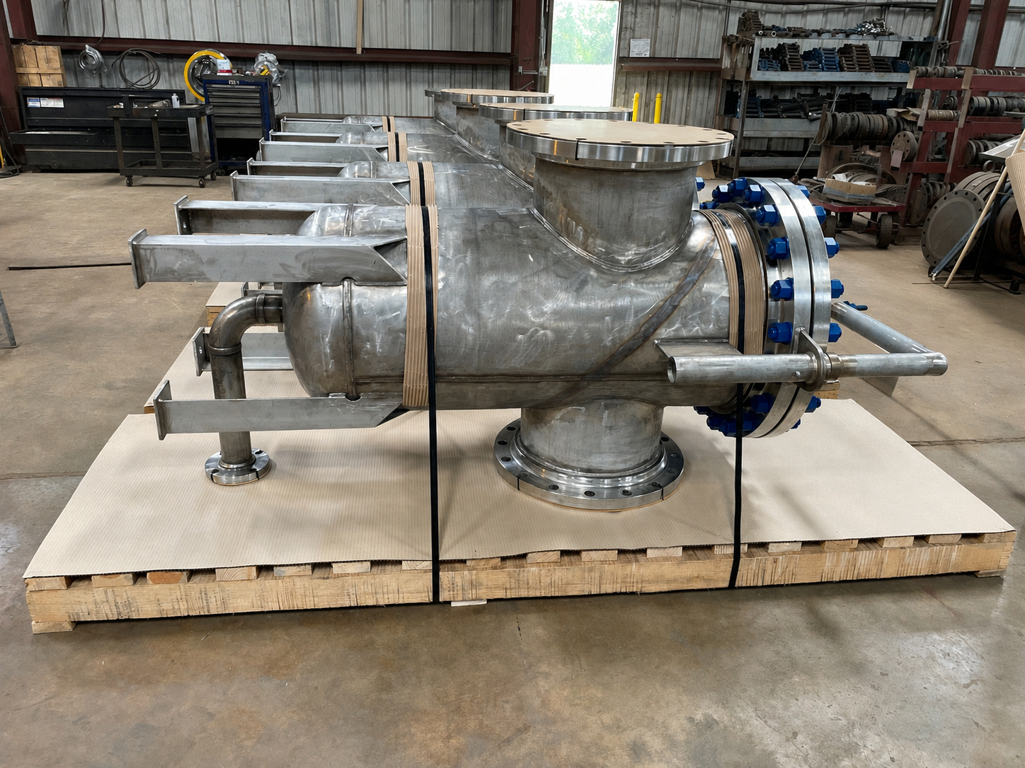 Large custom industrial strainer fabricated inside the HPD shop